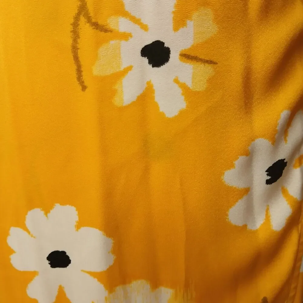 Madewell Yellow White Puff-Sleeve Ikat Floral Daisy Maxi Dress Size XS L3333